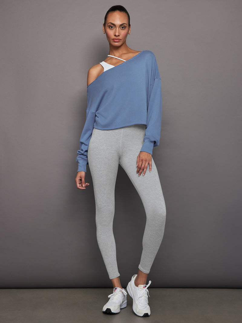 Off Shoulder Raw Edge Sweatshirt in French Terry - Quiet Harbor