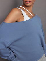 Off Shoulder Raw Edge Sweatshirt in French Terry - Quiet Harbor