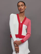 Colorblock Cardigan - White/ Tomato Red/ Pink Lemonade