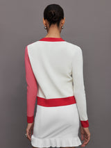 Colorblock Cardigan - White/ Tomato Red/ Pink Lemonade