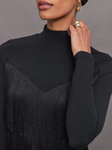 Fringe Mock Neck in Melt - Black