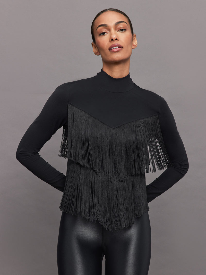 Fringe Mock Neck in Melt - Black