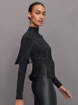 Fringe Mock Neck in Melt - Black