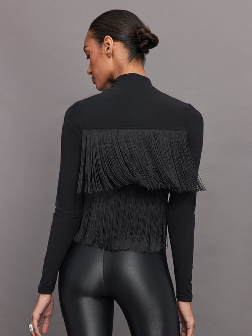 Fringe Mock Neck in Melt - Black