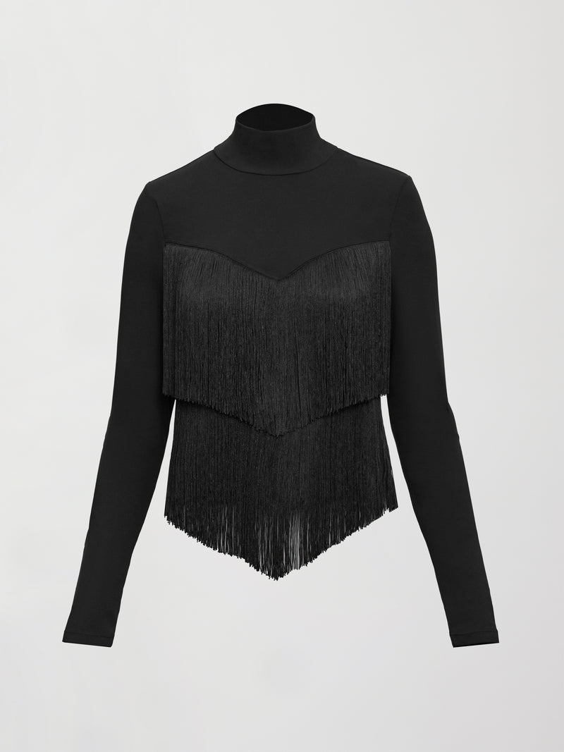 Fringe Mock Neck in Melt - Black