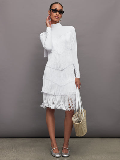 Fringe Mock Neck in Melt - White