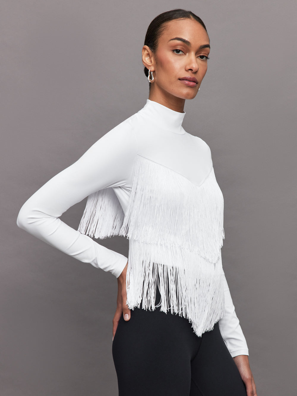 Fringe Mock Neck in Melt - White