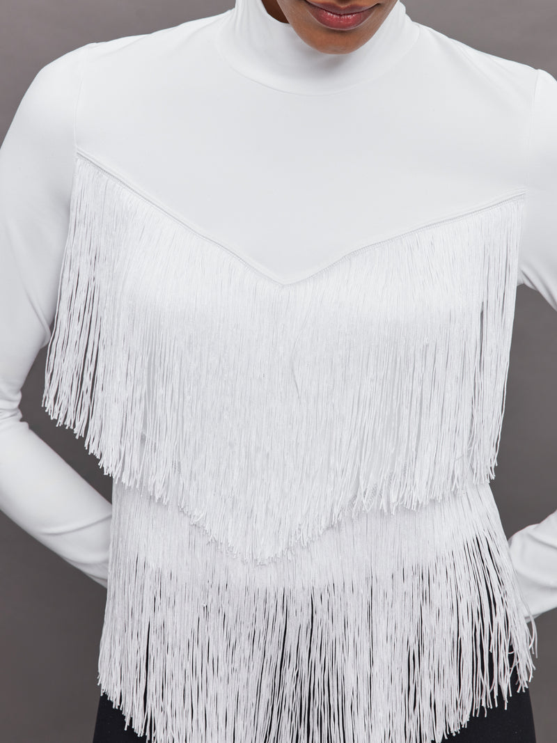 Fringe Mock Neck in Melt - White