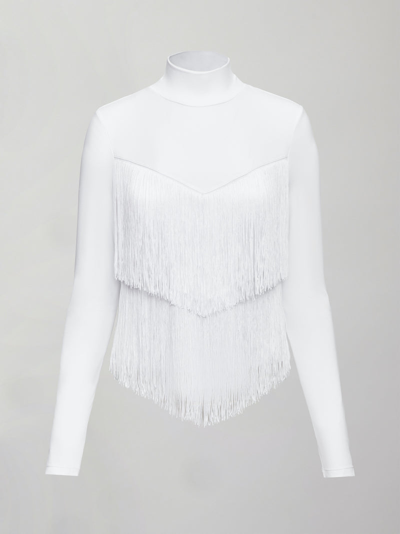 Fringe Mock Neck in Melt - White