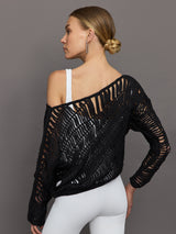 Crochet Off Shoulder Sweater - Black