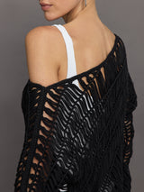 Crochet Off Shoulder Sweater - Black