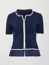 Short Sleeve Collared Cardigan - Navy