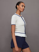 Short Sleeve Collared Cardigan - White