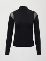 Sheer Spliced Mock Neck in Melt - Black