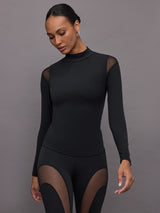 Sheer Spliced Mock Neck in Melt - Black