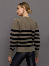 Striped Puff Sleeve Sweater - Stone/ Black