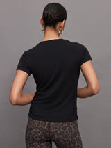 Short Sleeve Ruched Tee - Black