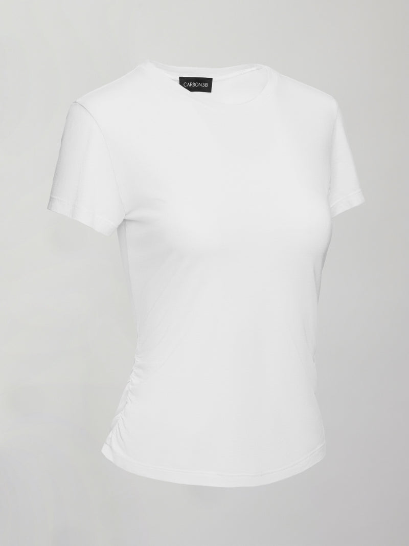 Short Sleeve Ruched Tee - White