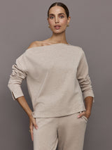 Drapey Knit Sweatshirt in Interlock - Taupe Heather