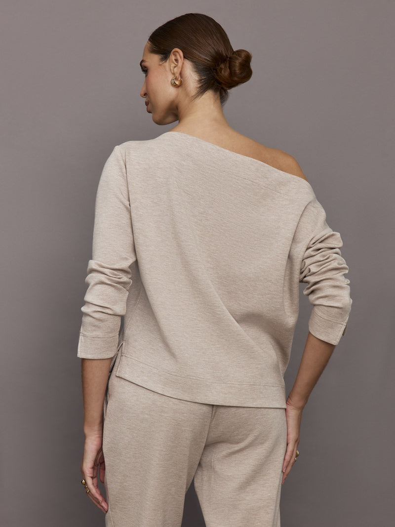 Drapey Knit Sweatshirt in Interlock - Taupe Heather