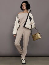 Drapey Knit Sweatshirt in Interlock - Taupe Heather