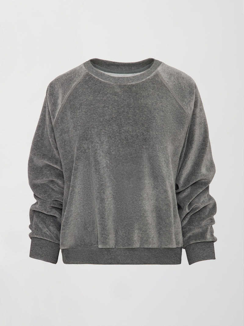 Raglan Pullover in Velour - Charcoal Grey