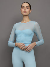 Ruched Mesh Long Sleeve Top in Melt