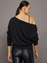 Off Shoulder Sweatshirt in French Terry - BLACK