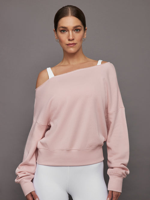 Off Shoulder Sweatshirt in French Terry - Lotus