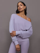 Off Shoulder Sweatshirt in French Terry - Lavender Grey