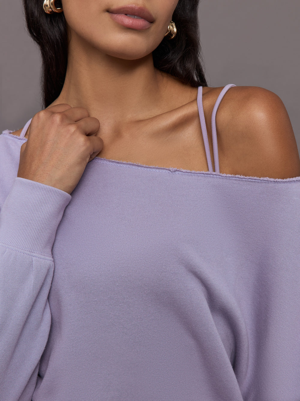 Off Shoulder Sweatshirt in French Terry - Lavender Grey