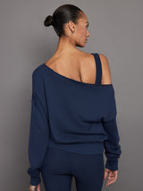 Off Shoulder Sweatshirt in French Terry - Navy Blazer