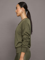 Off Shoulder Sweatshirt in French Terry - Olive