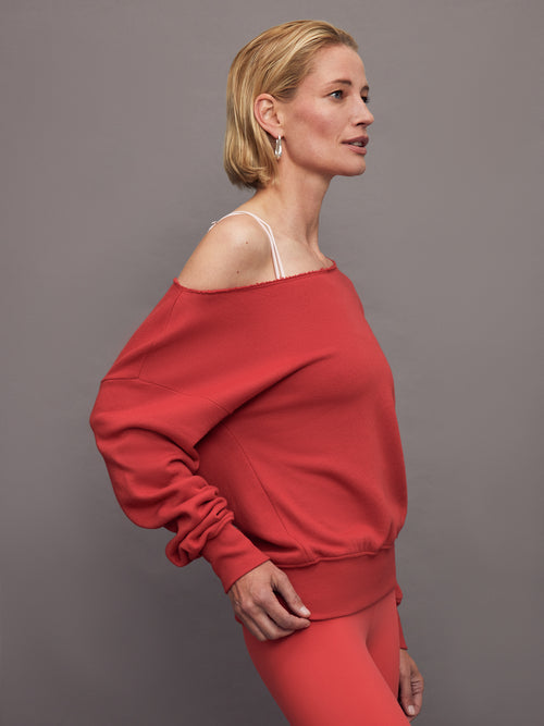 Off Shoulder Sweatshirt in French Terry - Tomato