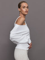 Off Shoulder Sweatshirt in French Terry - White