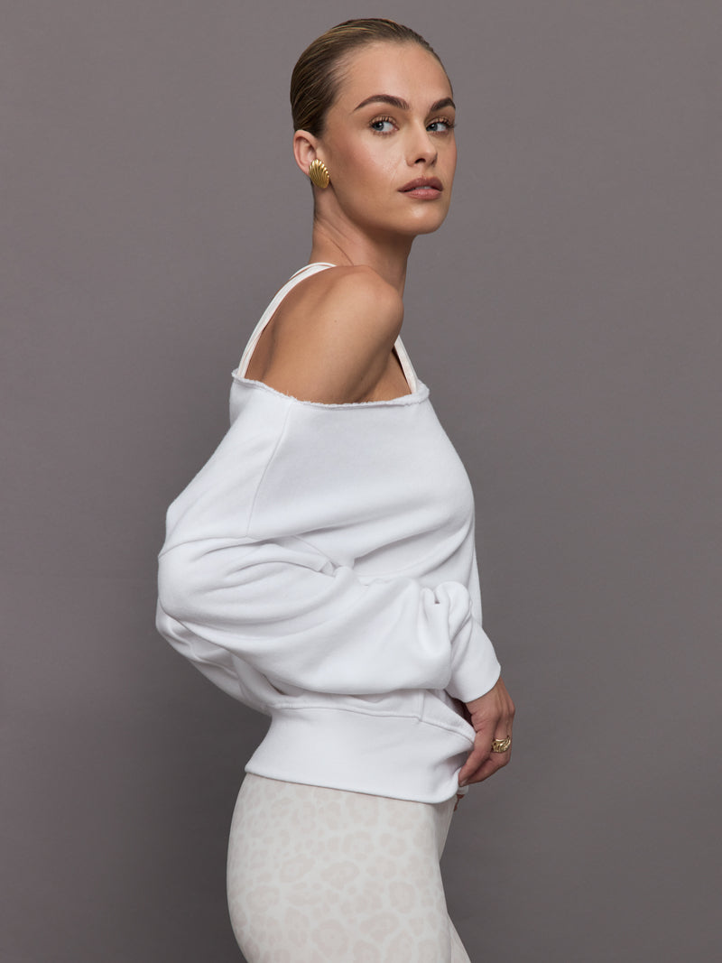 Off Shoulder Sweatshirt in French Terry - White