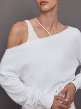 Off Shoulder Sweatshirt in French Terry - White