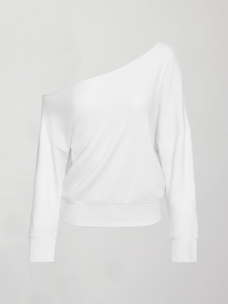 Off Shoulder Sweatshirt in French Terry - White