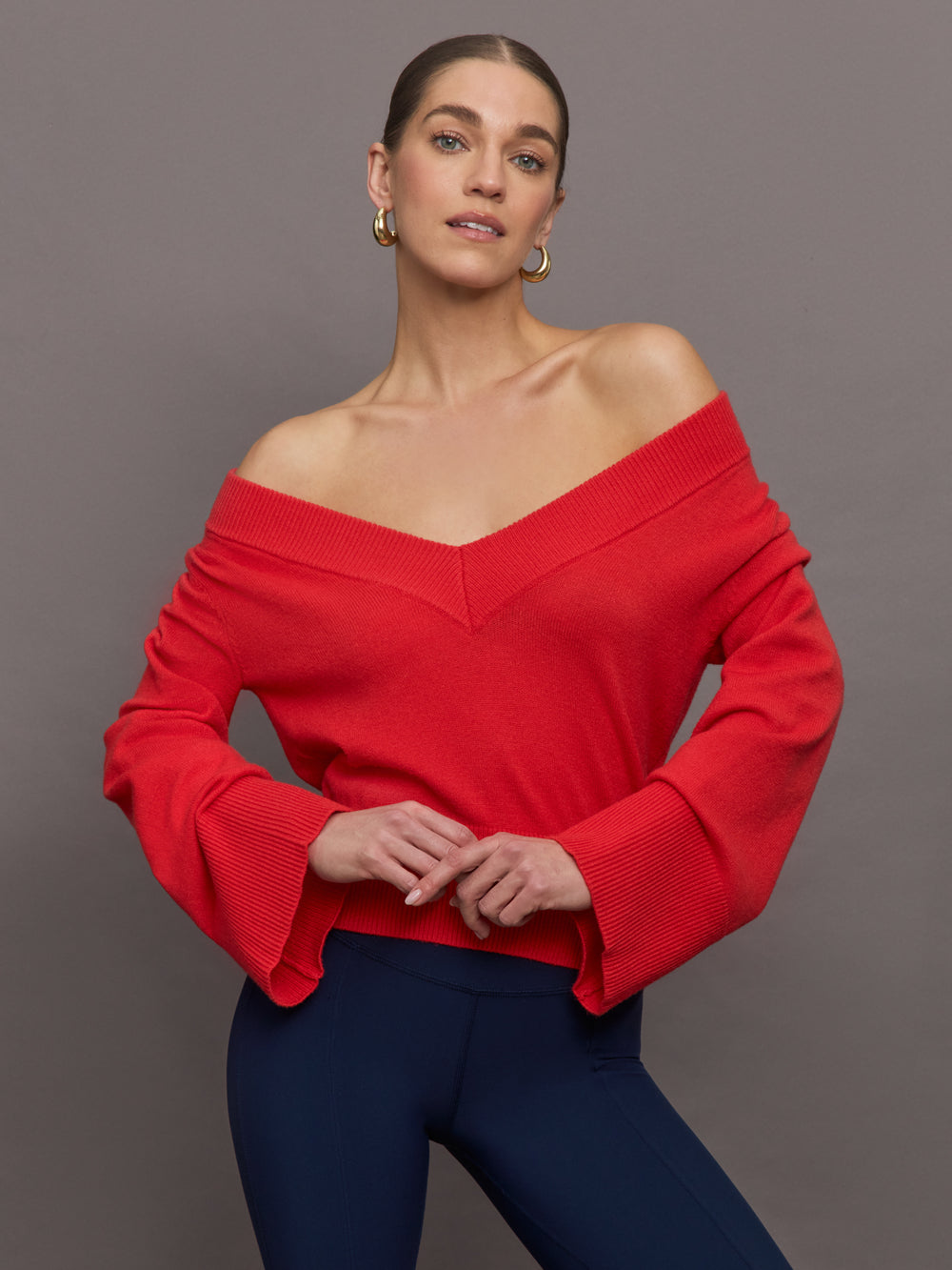 Bell Sleeve Off Shoulder Sweater - Bittersweet