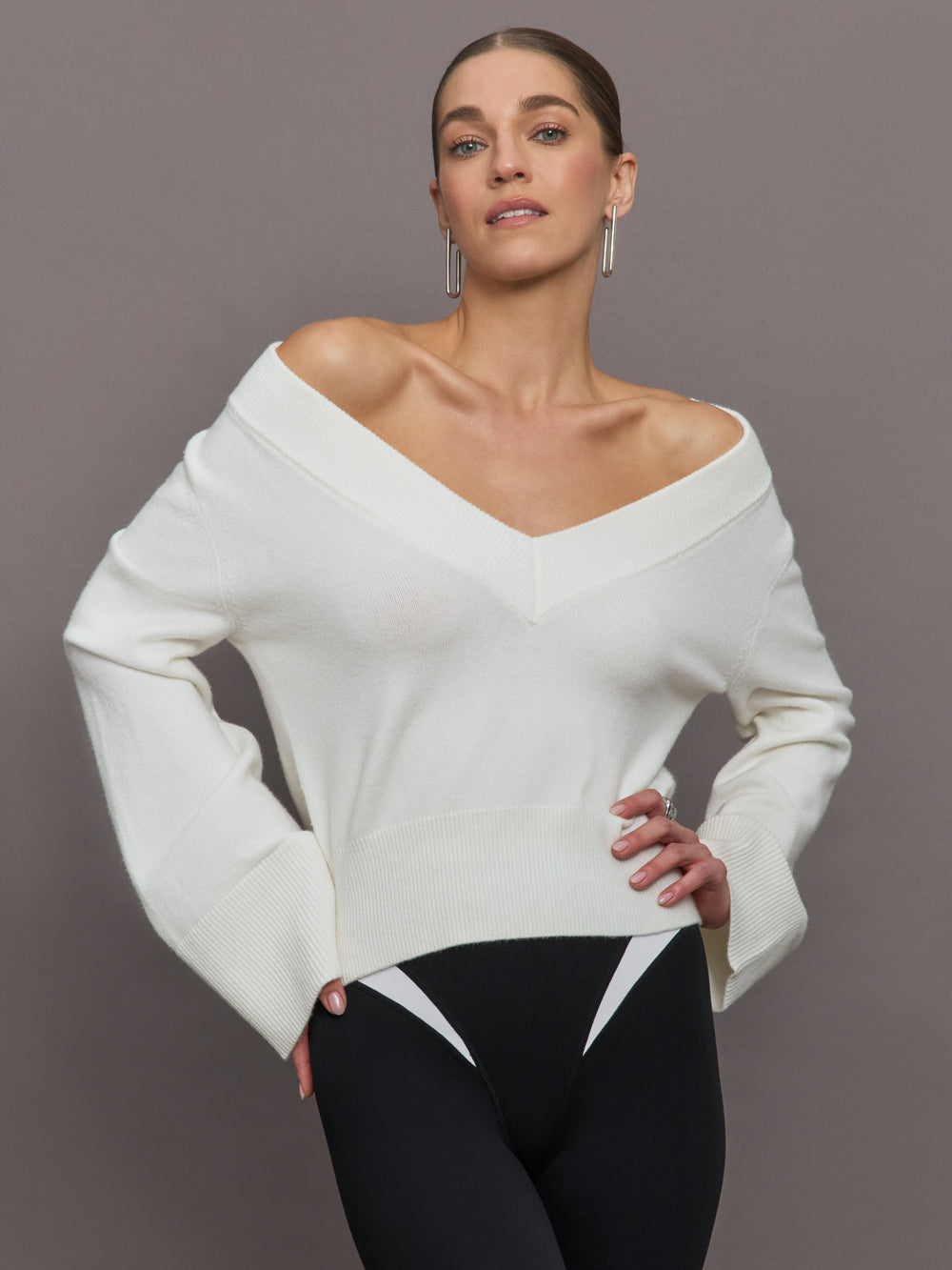 Bell Sleeve Off Shoulder Sweater - Cloud Dancer