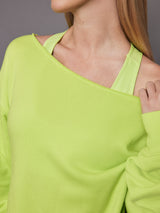 Off Shoulder Sweatshirt in French Terry - Acid Lime