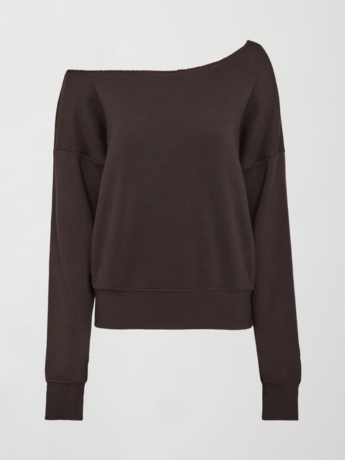 Off Shoulder Sweatshirt in French Terry - Dark Oak