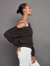 Off Shoulder Sweatshirt in French Terry - Dark Oak