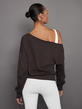 Off Shoulder Sweatshirt in French Terry - Dark Oak