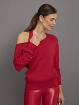 Off Shoulder Sweatshirt in French Terry - Crimson Red