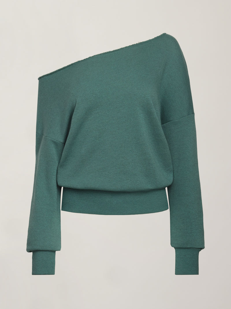 Off Shoulder Sweatshirt in French Terry - Silverpine Heather