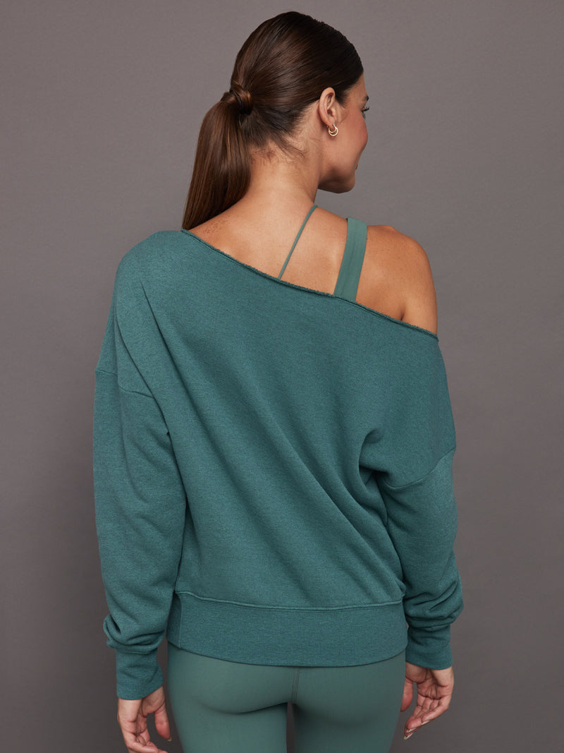 Off Shoulder Sweatshirt in French Terry - Silverpine Heather