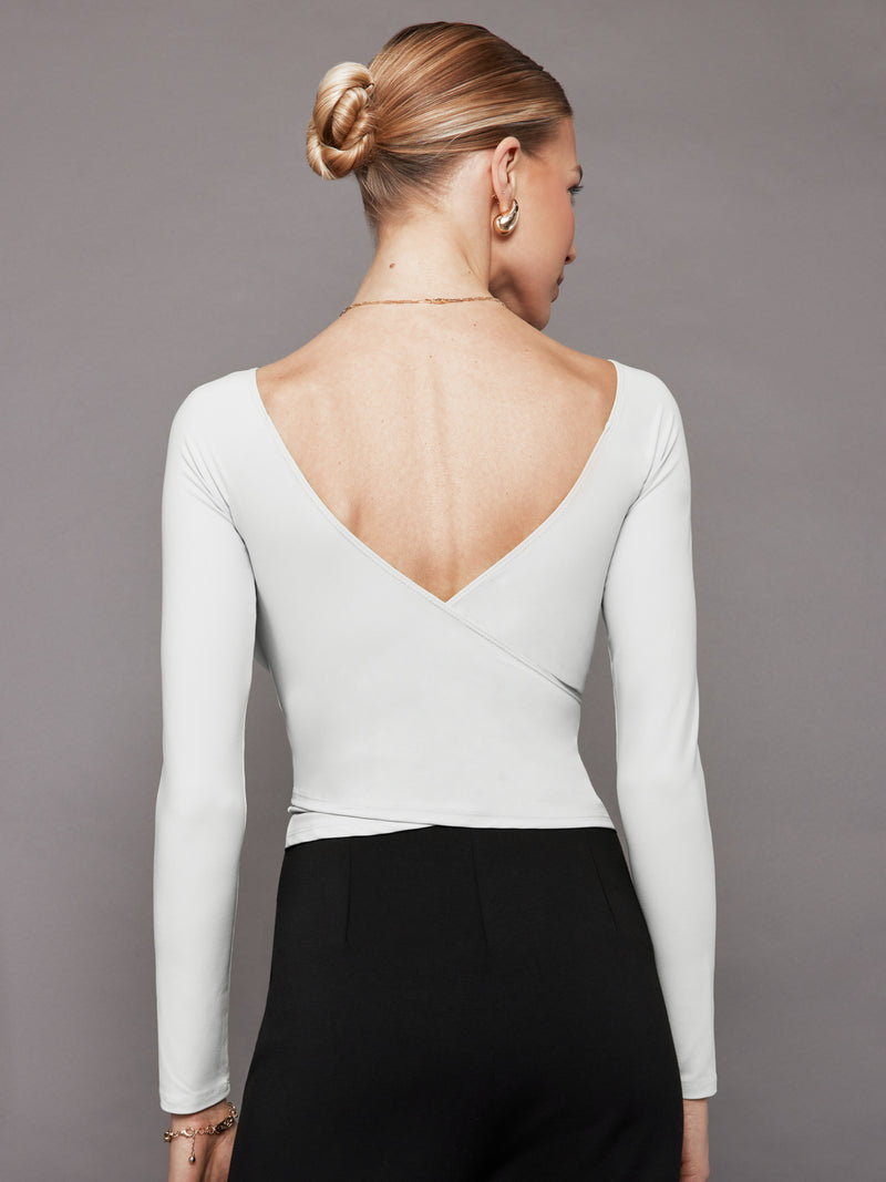 Long Sleeve Wrap Top in Melt - White