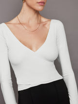 Long Sleeve Wrap Top in Melt - White