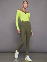 Long Sleeve Wrap Top in Melt - Acid Lime